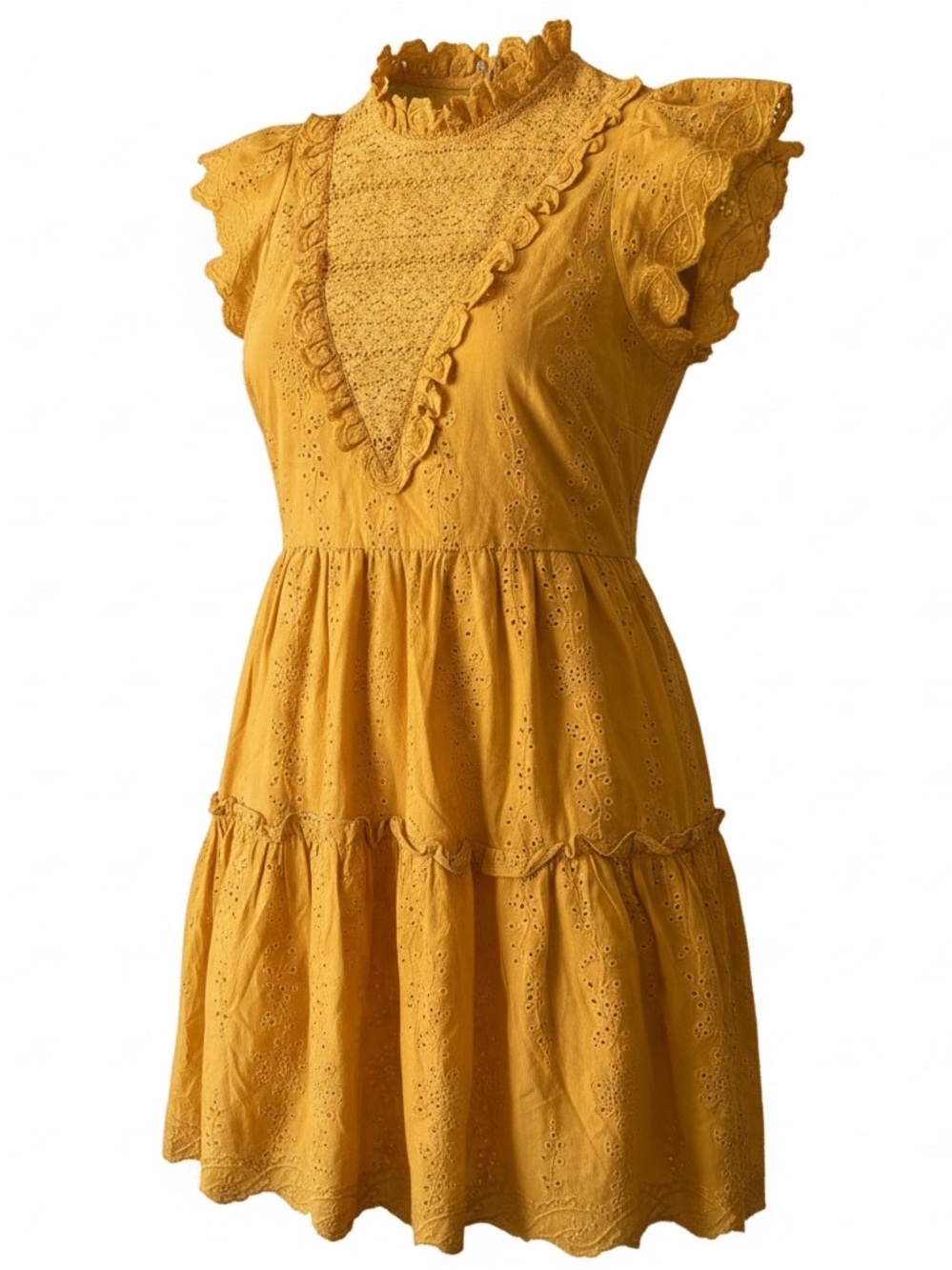 House of Harlow 1960 Mustard Eyelet Ruffle Dress